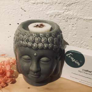 Brûle-parfum zen en céramique grise, tête de Bouddha pour des moments de paix