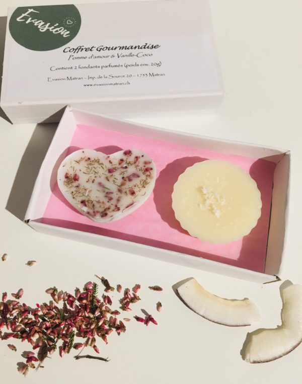 Coffret Gourmandise de 2 fondants de cire parfumée Pomme d'amour et Vanille-Coco