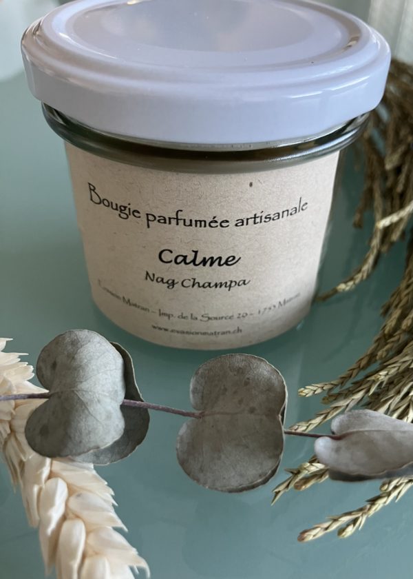 Bougie Nature Calme en cire d'olive végétale naturelle, mèche ECO coton, parfum Nag Champa
