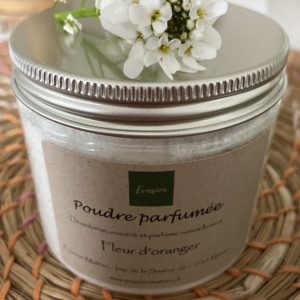 Poudre parfumée à la fleur d'oranger, avec bicarbonate de soude, pour l'aspirateur, les textiles et chaussures et tout autre usage sauf alimentaire